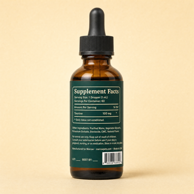 Supplement Facts: 100 mg L-taurine per dropper, 60 servings