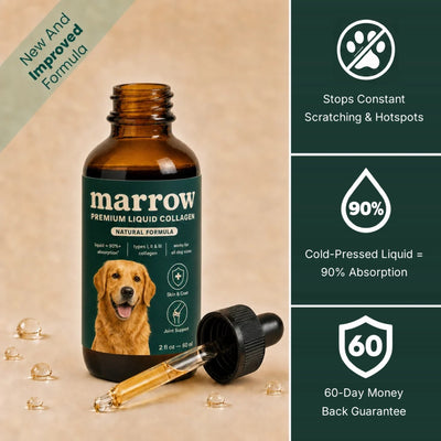 Marrow liquid collagen for dogs, stops constant scratching and hotspots, 90% absorption, 60-day money back